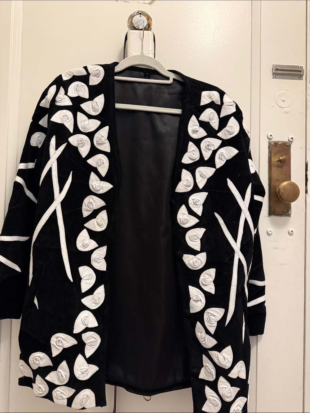 Source Unknown Black suede Blazer with White Rosette Trim